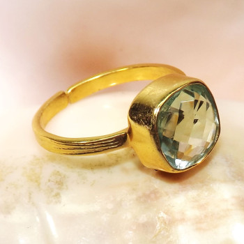 Green Amethyst H - BGR971-Exclusive Adjustable Rings of 10mm Cushion Gemstones & 18