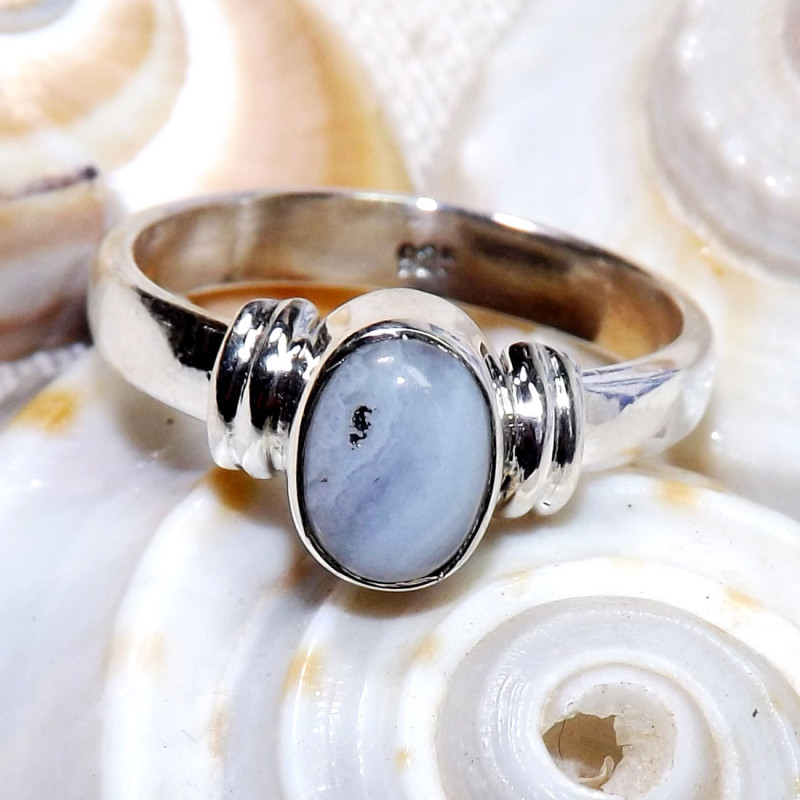 Blue Lace Agate O - BDR966-Wonderful 7x5mm Oval 925 Sterling Silver Rings With Natur