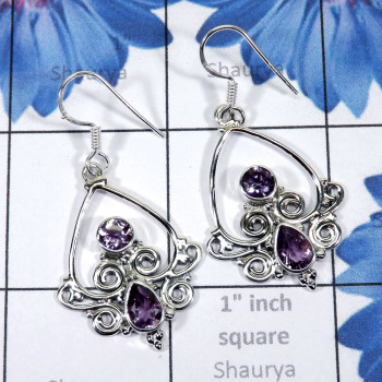 Amethyst Cut C - FLE990-925 Exclusive Sterling Silver Filigree Earrings of Beauti