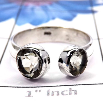 Green Amethyst D - SDR731-Geniune Gemstones Adjustable Round Shape Rings of 925 ste