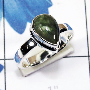 Seraphinite A - PSR843-Pan Shape Plain Setting Ring Of Multi Cut & Cab Gemstone