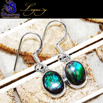 Ammolite D - ALG954-Small Oval Shape Geniune Ammolite Gemstone Earrings With