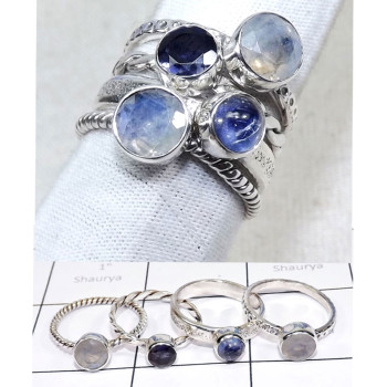 Rainbow Moonstone,Kyanite & Etc G - STK985-925 Sterling Silver Stacking Lovely Rings With Geniune Mu