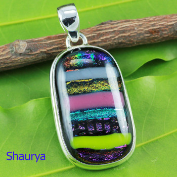 DICHROIC GLASS O - DGL990- EXCLUSIVE HANDMADE DICHROIC GLASS GEMSTONE PENDANTS WITH