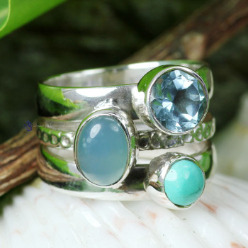 Blue Topaz, Tibet Turquoise, Aquamarine G - SDR724- NEW COLLECTION OF LOVELY DESIGNER RINGS WITH MULTI GEMST