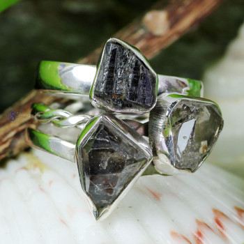 Black Tourmaline, Herkimer Diamond O - SDR724- NEW COLLECTION OF LOVELY DESIGNER RINGS WITH MULTI GEMST