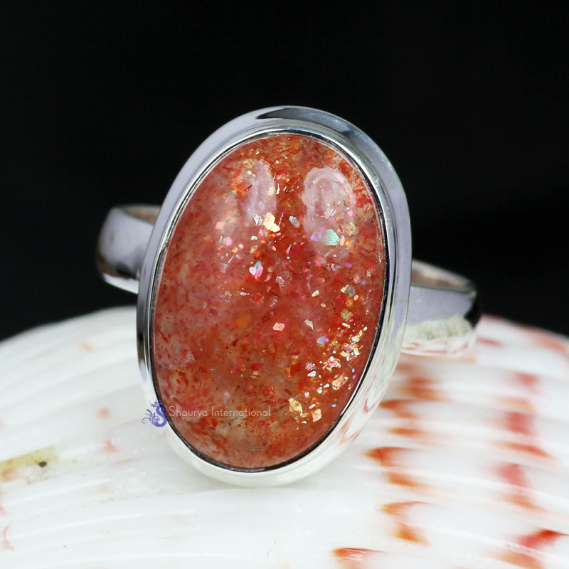 SUN STONE F - SST990- 925 STERLING SILVER BEAUTIFUL SUN STONE RINGS MADE IN IN