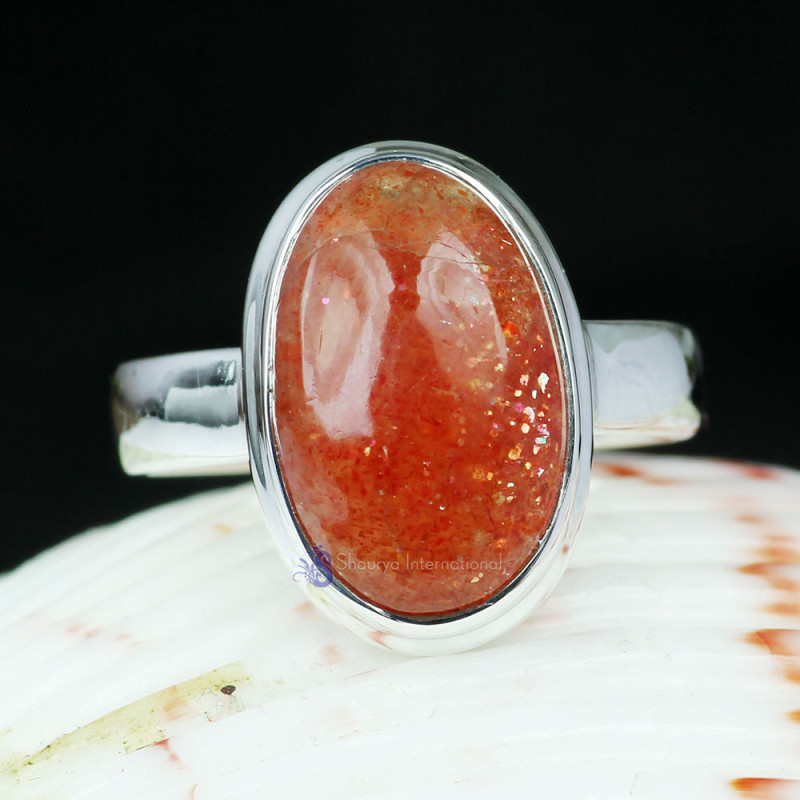 SUN STONE H - SST990- 925 STERLING SILVER BEAUTIFUL SUN STONE RINGS MADE IN IN