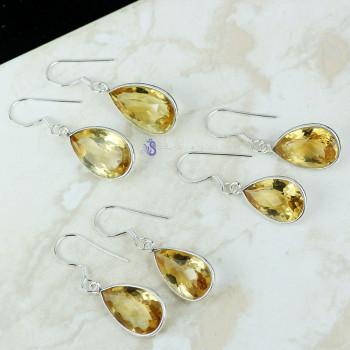 CITRINE CUT B - SBP901- SILVER BEJAL CITRINE CUT GEMSTONE 3 PAIR EARRING SET WIT