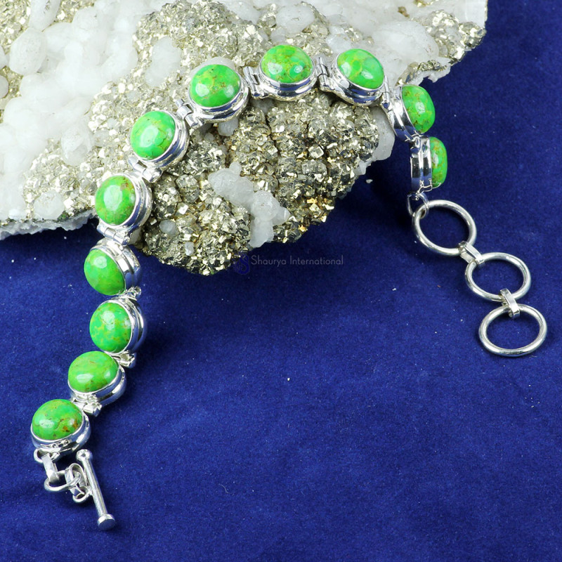 GREEN TURQUOISE I - SPB905- AMAZING DESIGNER NATURAL CAB & CUT GEMSTONE BRACELETS MA