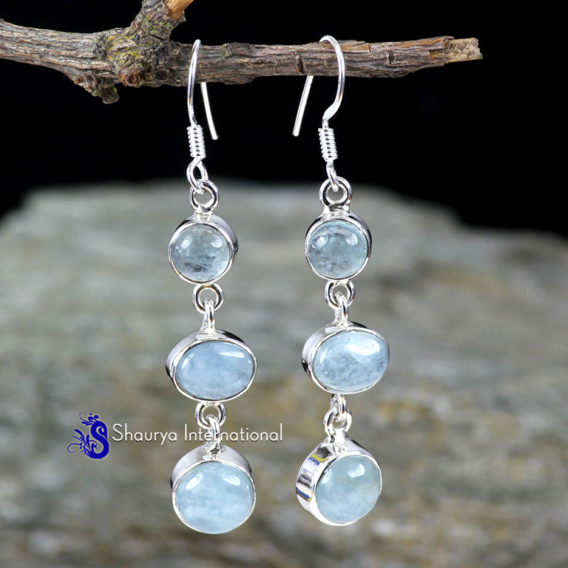 AQUA MORGONITE G - SPE907- FABULOUS DESIGNER THREE STONE PRETTY EARRINGS MADE IN 92 AQUA MORGONITE G - SPE907- FABULOUS DESIGNER THREE STONE PRETTY EARRINGS MADE IN 92