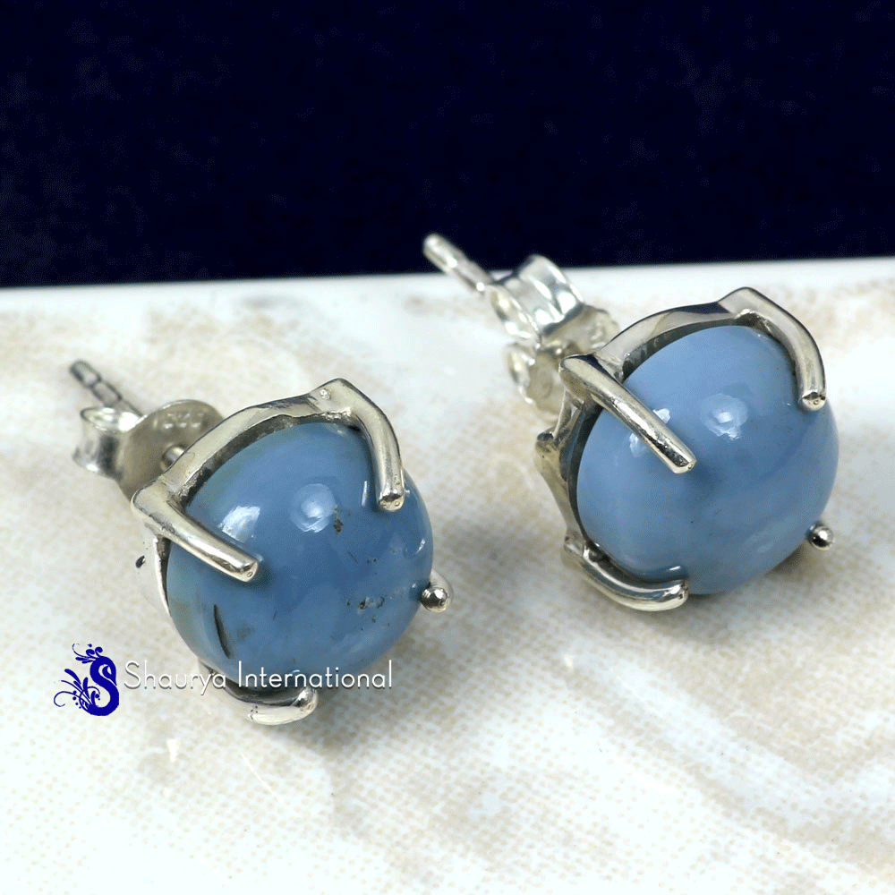 Blue Opal E - SSE891- BEAUTIFUL NATURAL GEMSTONE PRONG SETTING STUD EARRINGS W Blue Opal E - SSE891- BEAUTIFUL NATURAL GEMSTONE PRONG SETTING STUD EARRINGS W