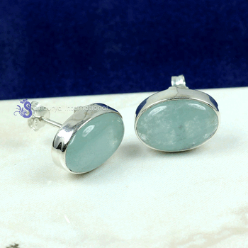 Aquamarine G - SSE890- NATURAL GEMSTONE TRENDY STUD EARRINGS MADE IN 925 STERLI