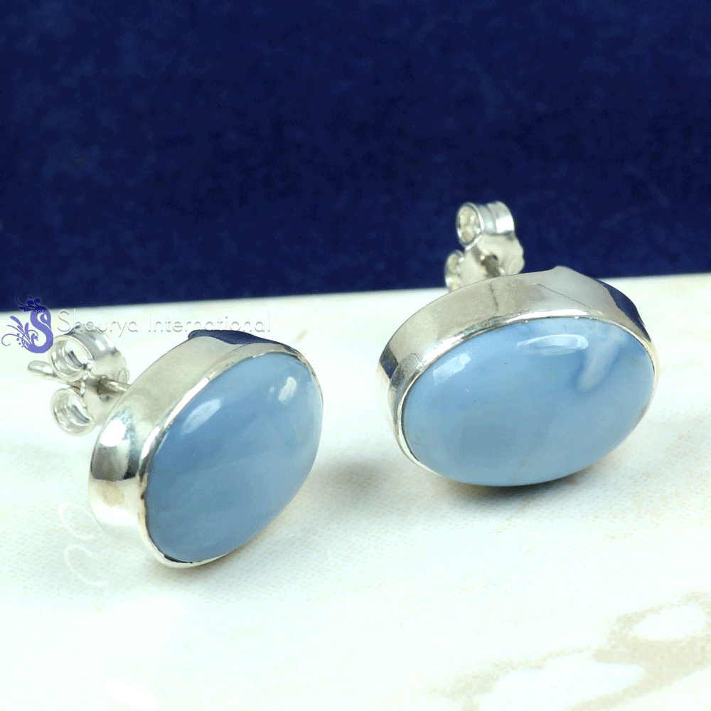 Blue Opal I - SSE890- NATURAL GEMSTONE TRENDY STUD EARRINGS MADE IN 925 STERLI Blue Opal I - SSE890- NATURAL GEMSTONE TRENDY STUD EARRINGS MADE IN 925 STERLI