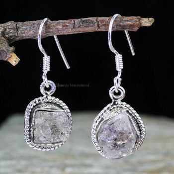 HERKIMER DIAMOND DRUZY E - XSE957- INDIAN FACTORY MADE TRENDY EARRINGS WITH NATURAL GEMSTON