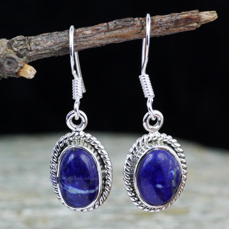 LAPIS F - XSE957- INDIAN FACTORY MADE TRENDY EARRINGS WITH NATURAL GEMSTON