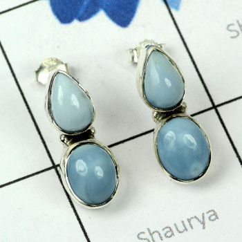 BLUE OPAL C - SSE887-EXCLUSIVE SILVER FABULOUS GEMSTONE STUD EARRING