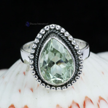 GREEN AMETHYST CUT B - BDR959- WONDERFUL GREEN AMETHYST CUT GEMSTONE RINGS MADE IN 925