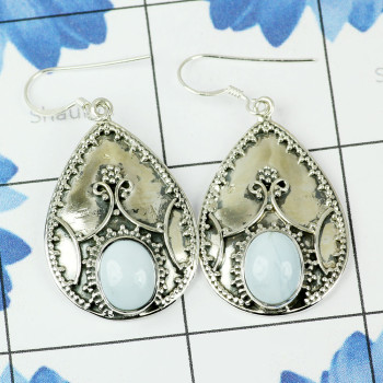 BLUE OPAL A - XSE951- BEAUTIFUL DESIGNER NATURAL GEMSTONE EARRINGS MADE IN 925