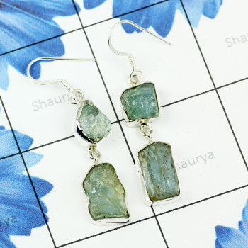 AQUAMARINE ROUGH I - XSE949- GORGEOUS EARRINGS WITH NATURAL GEMSTONE MADE IN 925 STER AQUAMARINE ROUGH I - XSE949- GORGEOUS EARRINGS WITH NATURAL GEMSTONE MADE IN 925 STER