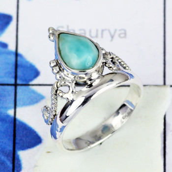 LARIMAR B - BDR957- 925 STERLING SILVER WITH LARIMAR GEMSTONE DESIGNER RINGS