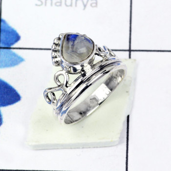RAINBOW MOONSTONE H - BDR956- EXCLUSIVE NEW COLLECTION OF RAINBOW MOONSTONE RINGS MADE
