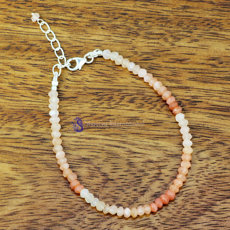 MOONSTONE C - BBS999- NATURAL GEMSTONE BEADS NEW DESIGNED BRACELETS WITH 925 S