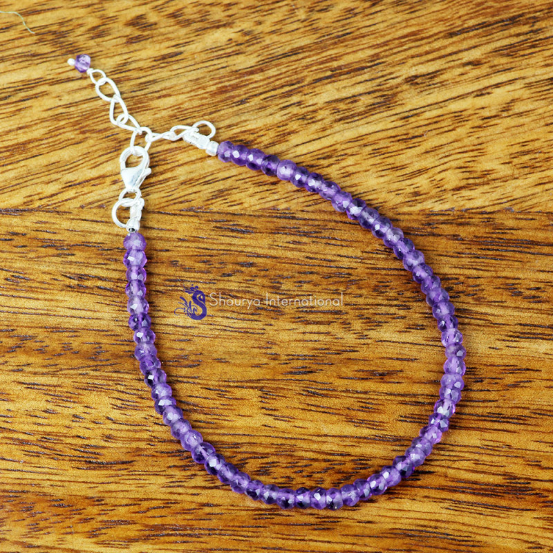 AMETHYST A - BBS998- EXCLUSIVE NATURAL GEMSTONE BEADS BRACELETS MADE IN 925 S