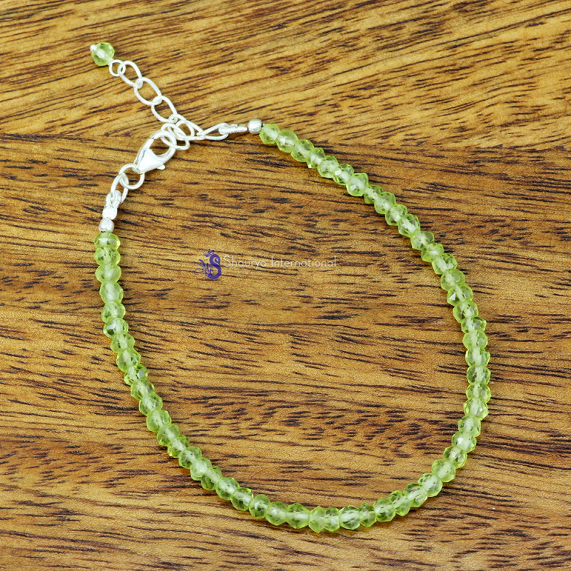 PERIDOT E - BBS998- EXCLUSIVE NATURAL GEMSTONE BEADS BRACELETS MADE IN 925 S