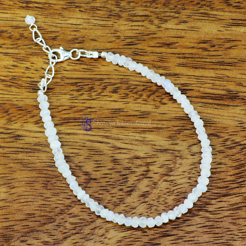 RAINBOW MOONSTONE O - BBS998- EXCLUSIVE NATURAL GEMSTONE BEADS BRACELETS MADE IN 925 S