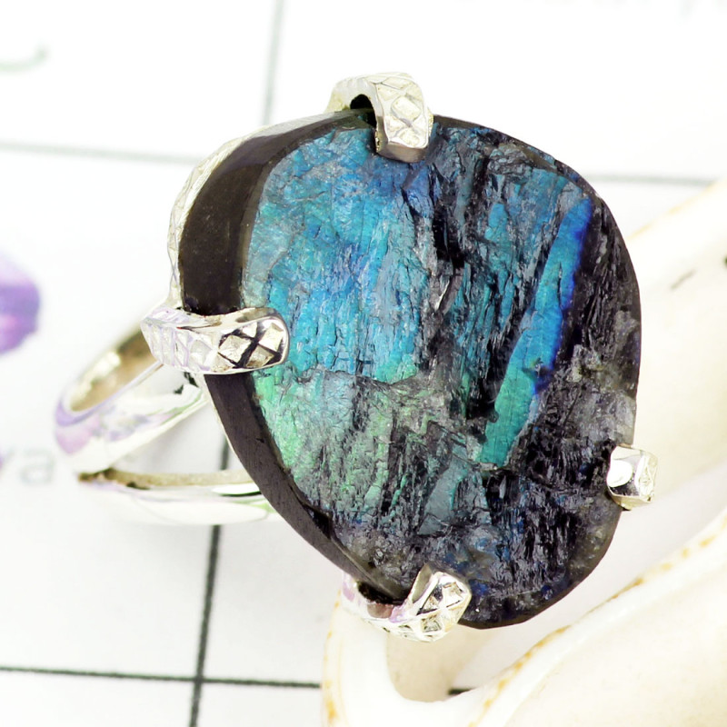 SPECTROLITE I - PSR815-BEAUTIFUL PLAIN SETTING NATURAL GEMSTONE RINGS MADE IN 92