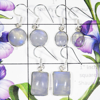RAINBOW MOONSTONE 3PAIR H - SBP891- BEAUTIFUL 3 PAIR RAINBOW MOONSTONE BEZEL EARRING SET WIT