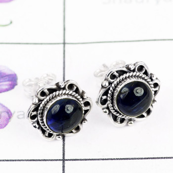 Kyanite CAB B - BLE994-NATURAL GEMSTONE DESIGNER STUD EARRING WITH 925 STERLING