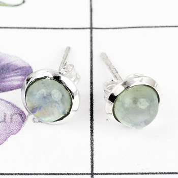 RAINBOW MOONSTONE E - BLE989-NATURAL GEMSTONE PLAIN STUD EARRINGS MADE IN 925 STERLING