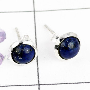 LAPIS F - BLE989-NATURAL GEMSTONE PLAIN STUD EARRINGS MADE IN 925 STERLING