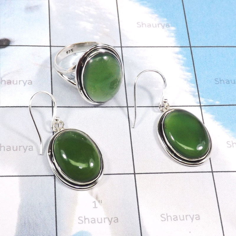 2Pcs Green Aventurine C - CBS979-Wholesale 2Pcs Ring & Earring Lot With Multi Cab Gemstone 2Pcs Green Aventurine C - CBS979-Wholesale 2Pcs Ring & Earring Lot With Multi Cab Gemstone