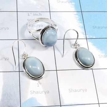 2Pcs Blue Lace Agate E - CBS979-Wholesale 2Pcs Ring & Earring Lot With Multi Cab Gemstone