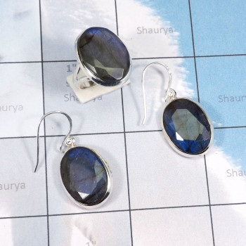 2Pcs Labradorite Cut C - SCS988-Manufactured 925 Sterling Silver Ring Earring Wholesale 2