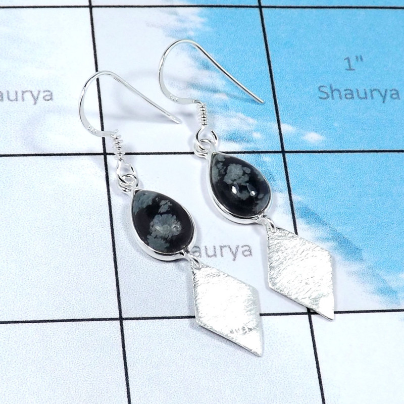 Snow Flack Obsidian F - BZE834-distinguished Designe Bezal Earrings of Fabulous Multi Ge