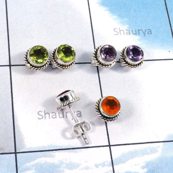 3Pairs Amethyst,Peridot,Carnelian D - SSE872-Wholesale 3Pairs 5mm Round Shape Designer Stud Earrings L 3Pairs Amethyst,Peridot,Carnelian D - SSE872-Wholesale 3Pairs 5mm Round Shape Designer Stud Earrings L
