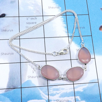 16.4inch Rose Quartz G - BZN992-Three Stone Bezal Fabulous Necklaces With Multi Cut Gemst