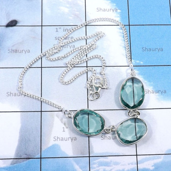 17inch Blue Hydro Glass A - BZN991-Fabulous Bezal Necklace With Three Stone Manufactured 925