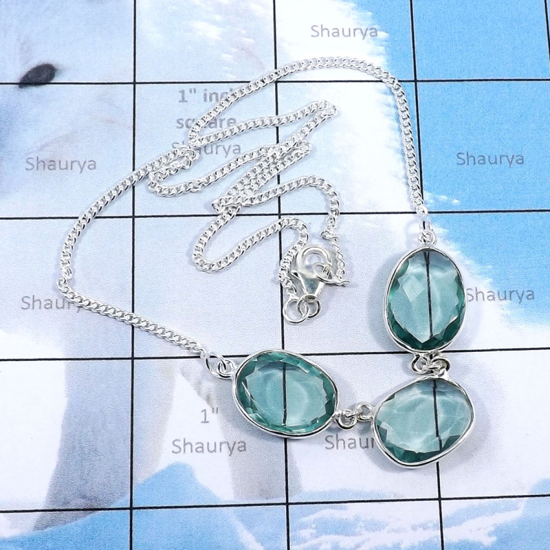17inch Blue Hydro Glass A - BZN991-Fabulous Bezal Necklace With Three Stone Manufactured 925 17inch Blue Hydro Glass A - BZN991-Fabulous Bezal Necklace With Three Stone Manufactured 925