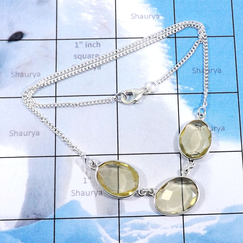 16inch Yellow Hydro Glass C - BZN991-Fabulous Bezal Necklace With Three Stone Manufactured 925