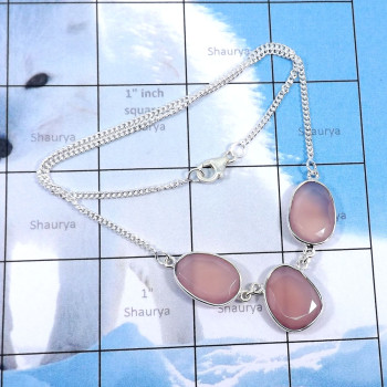 16inch Rose Quartz Hydro F - BZN991-Fabulous Bezal Necklace With Three Stone Manufactured 925