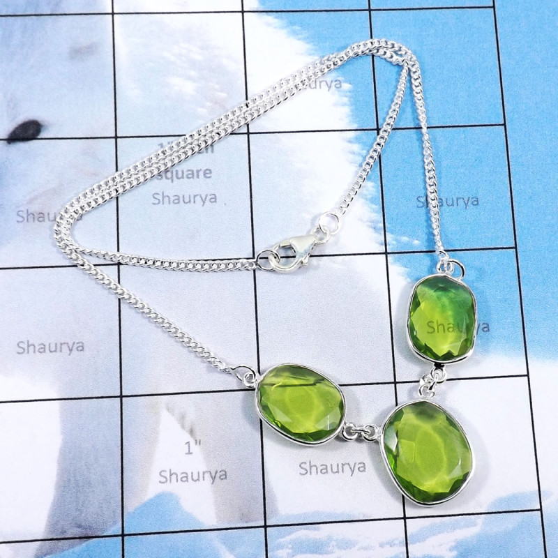 16inch Green Hydro Glass O - BZN991-Fabulous Bezal Necklace With Three Stone Manufactured 925