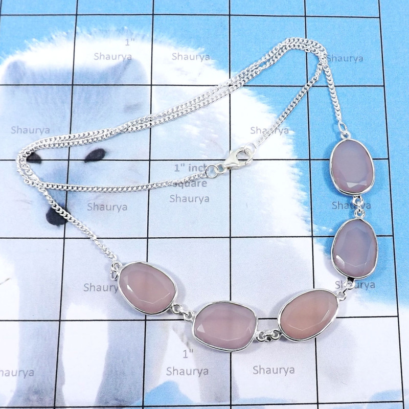 21inch Rose Quartz C - BZN989-Indian Factory Made Beautiful Bezal Necklaces With 925 St