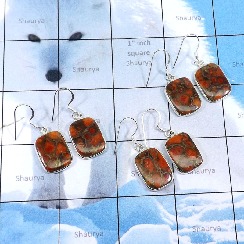3Pairs Red Copper Turquoise D - SBP887-Special Bezel Pack of Wholesale 3Pairs Bezel Earrings Wit