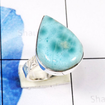 Larimar Stacking Ring A - STK982-Graceful Stacking Rings of Natural Larimar Gemstone & 925
