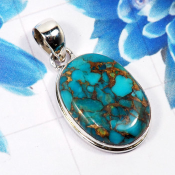 Blue Copper Turquoise C - ISP780-Graceful New Collection Plain Setting Pendants With Blue